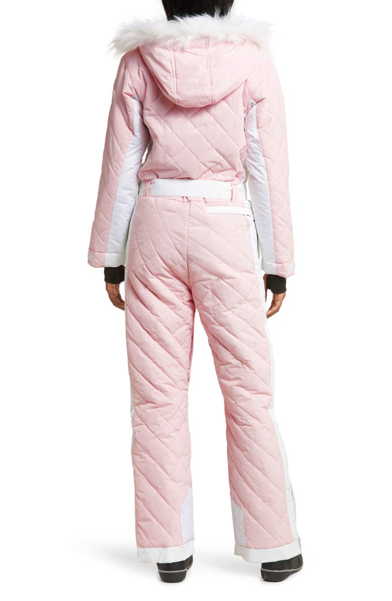 TIPSY ELVES Powder Pink Faux Fur Trim Waterproof Snowsuit, Alternate, color, 