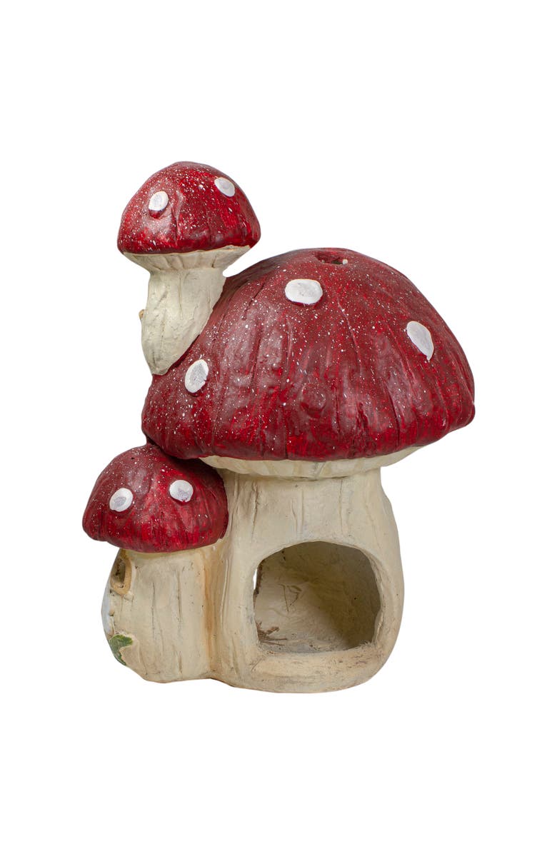 Northlight 18" Red and Beige Mushroom House Outdoor Garden Statue, Alternate, color, Red