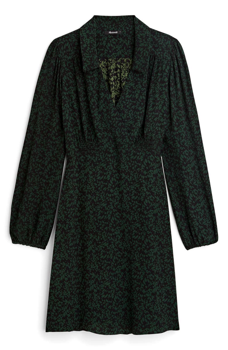 Madewell Floral Long Sleeve Mini Shirtdress, Alternate, color, Green Print