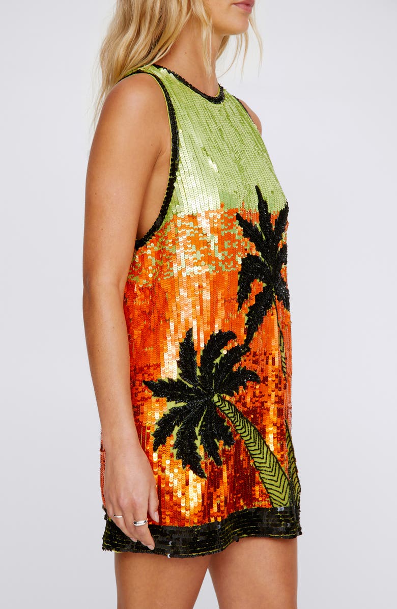 NASTY GAL Sequin Palm Tree Sleeveless Minidress, Alternate, color,