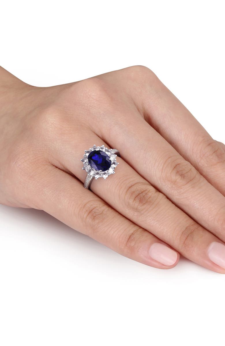 DELMAR Diamond & Created Sapphire Ring - 0.05 ctw, Alternate, color, Blue