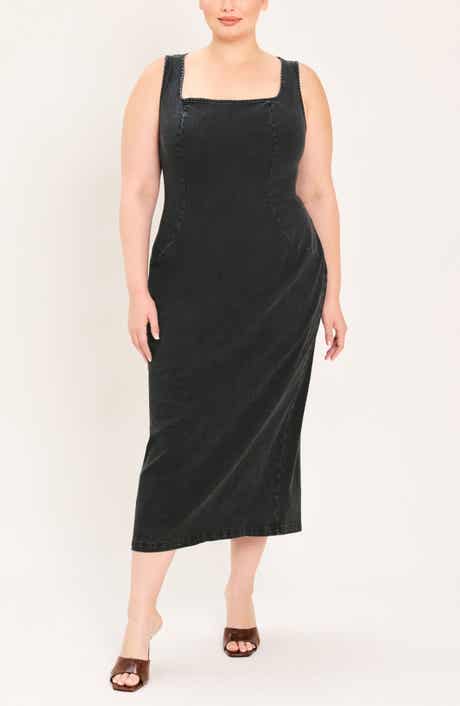 Square Neck Denim Midi Dress
