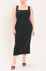 FREEMARKET Square Neck Denim Midi Dress