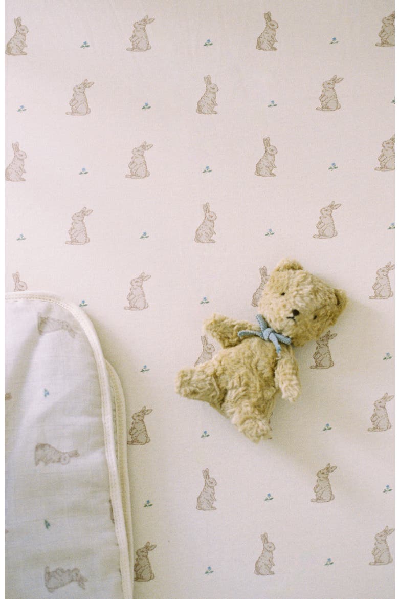 Print Organic Cotton Muslin Crib Sheet, Alternate, color, BUNNIES
