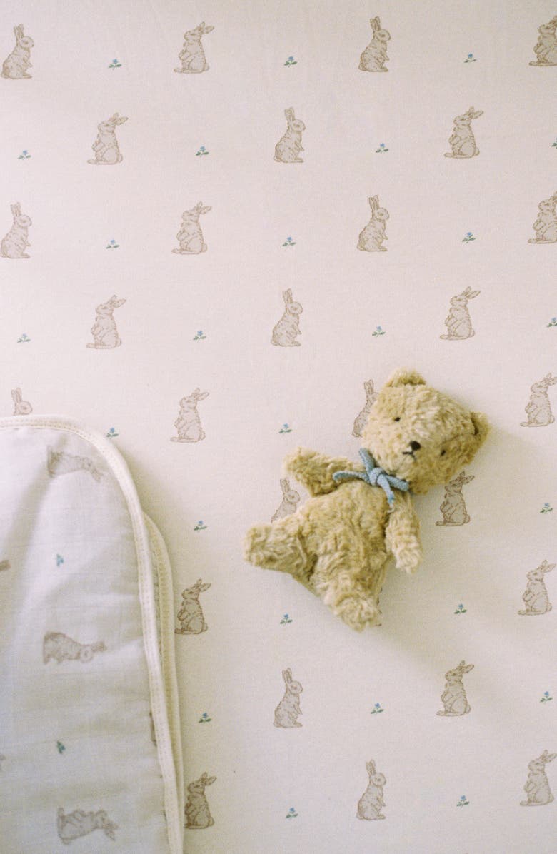 Oilo Print Organic Cotton Muslin Crib Sheet, Alternate, color, Bunnies