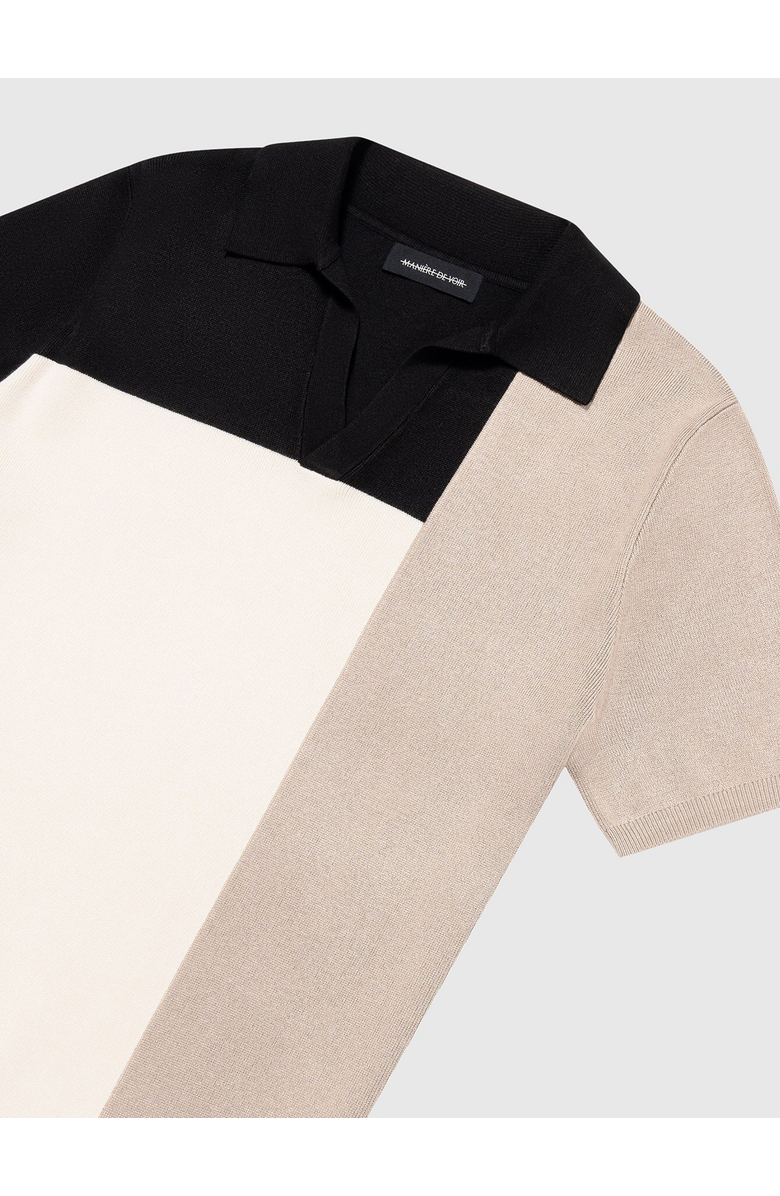 Manière De Voir Colour Block Knit Revere Polo Top, Alternate, color, Black/Beige
