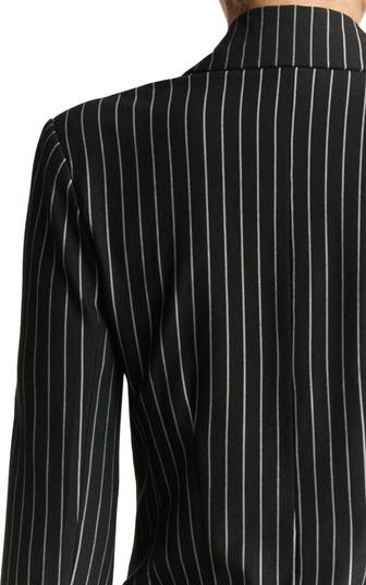Drama Shoulder Pinstripe Blazer