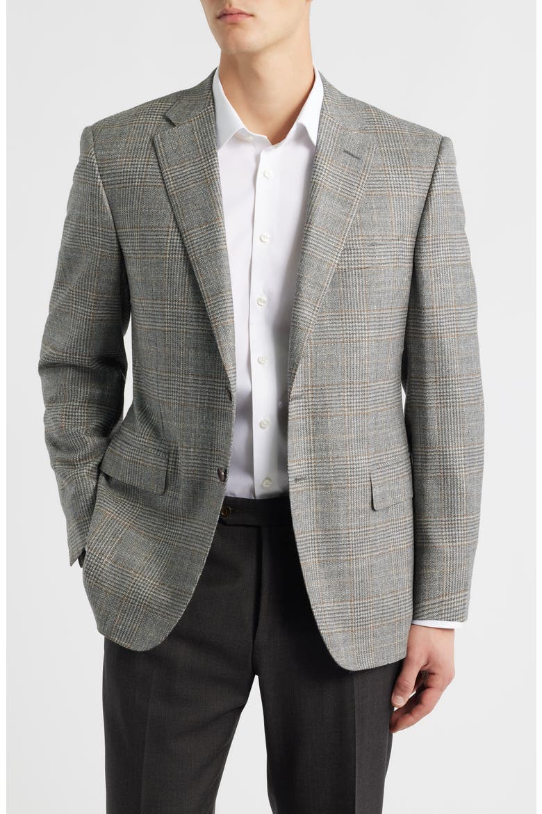 Siena Regular Fit Grey Glen Check Wool & Silk Blend Sport Coat, Main, color, GREY