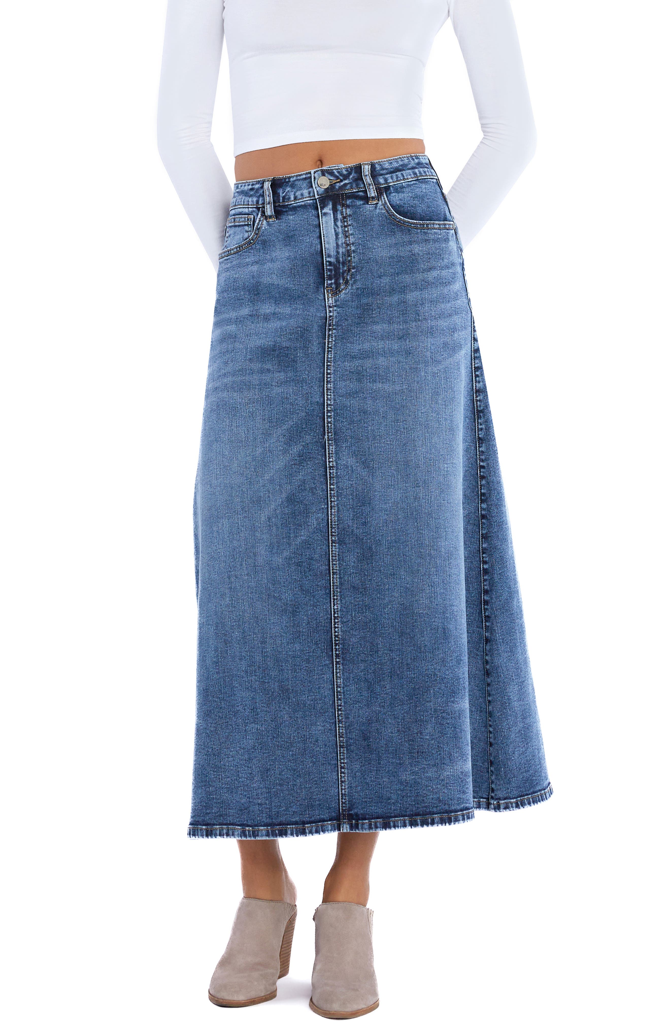 Wash Lab Denim Remi Denim Maxi Skirt in Remi Blue 