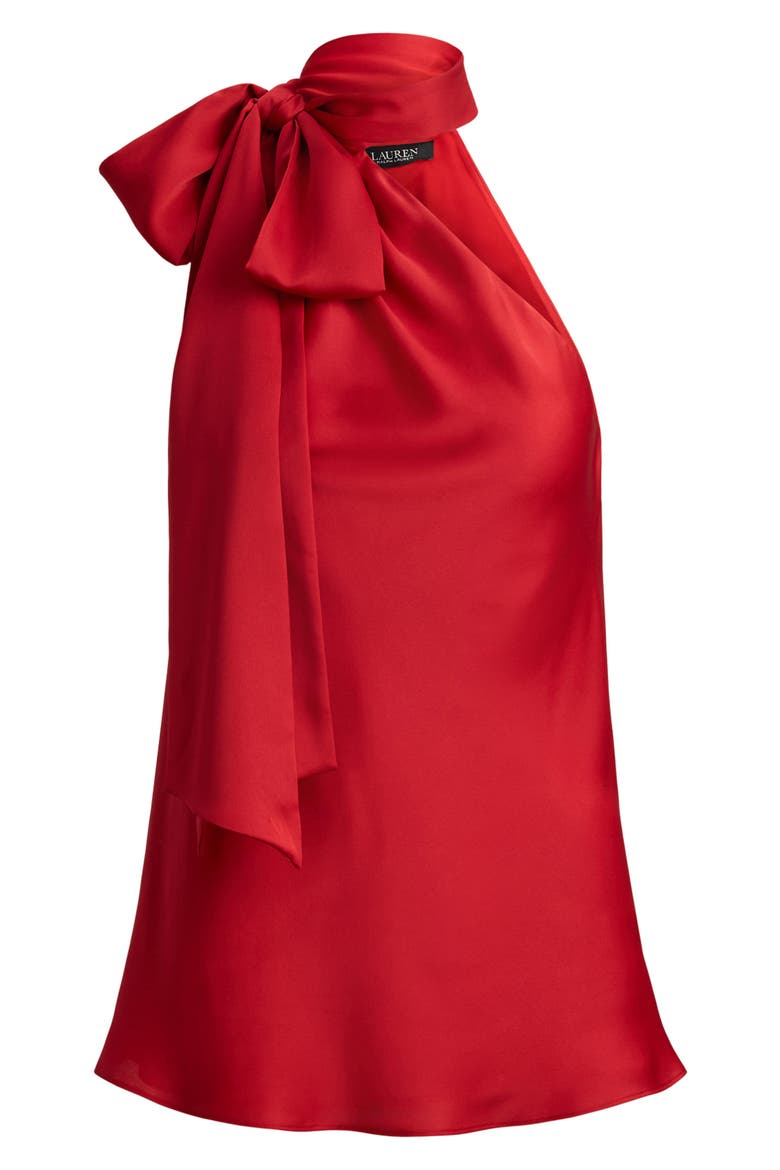 Tie Neck Asymmetric Charmeuse Halter Top, Alternate, color, CRUISE RED