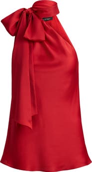 Lauren Ralph Lauren Tie Neck Asymmetric Charmeuse Halter Top