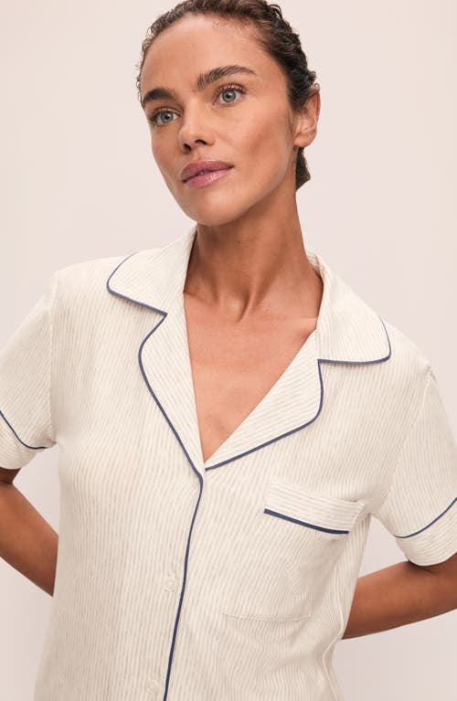 Shop Eberjey Gisele Printed Relaxed Jersey Knit Short Pajamas In Heritage Stripe Light Grey