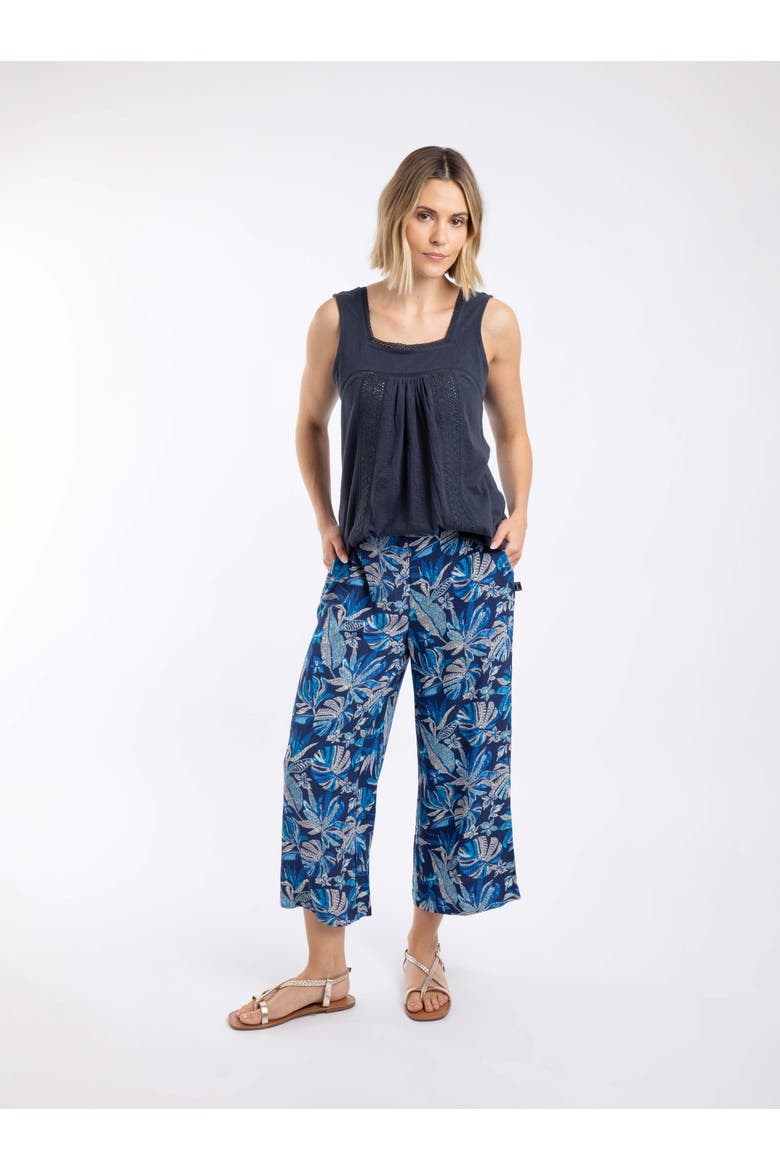 Sarita Printed Wide Leg Cropped Trousers, Alternate, color, Blue Indigo