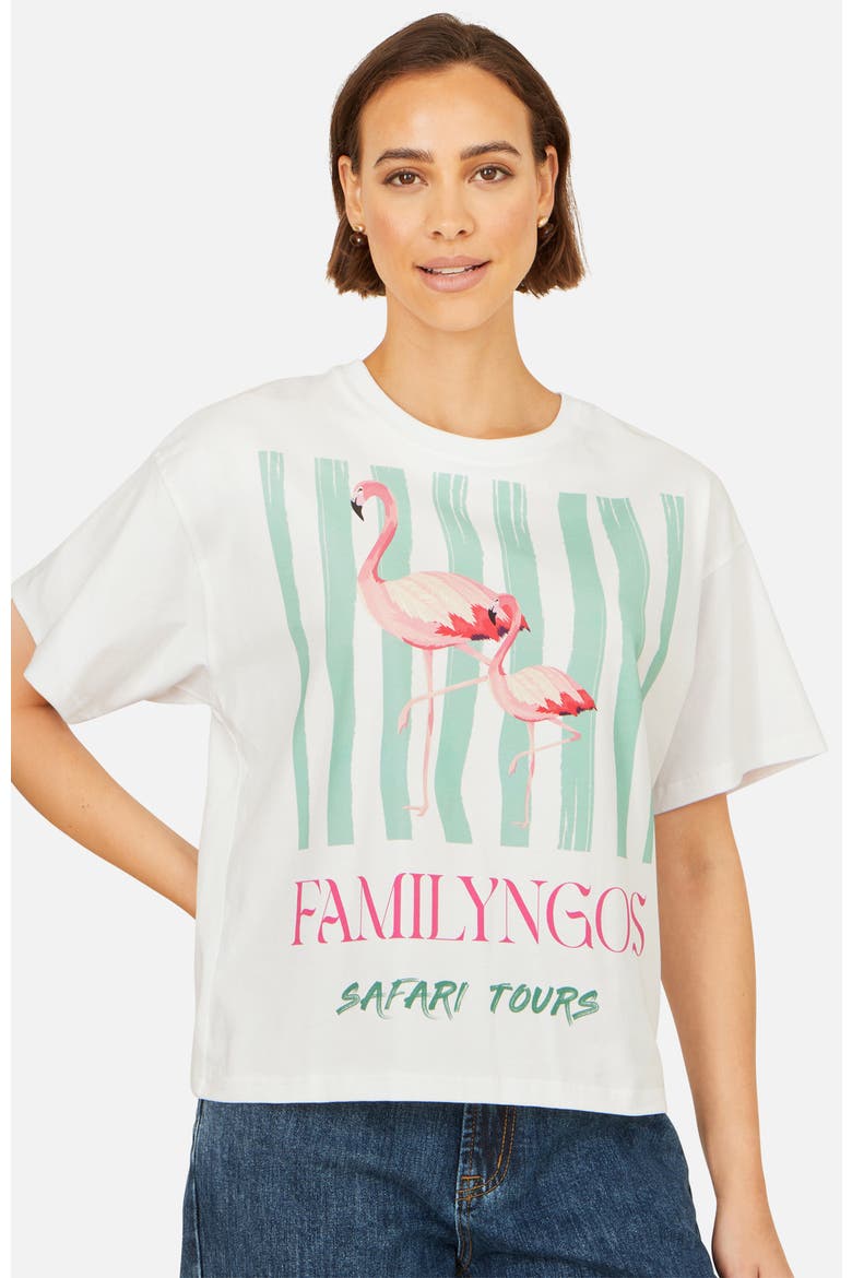 Retro Flamingo Cotton T-Shirt, Alternate, color, White