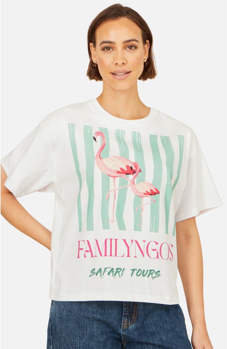 Yumi Retro Flamingo Cotton T-Shirt, Alternate, color, White