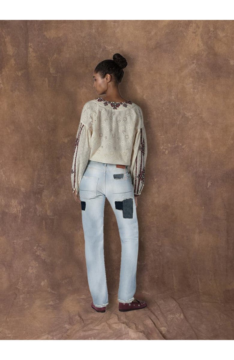 Fortela Patchwork Five Pocket Denim Pants, Alternate, color, Black