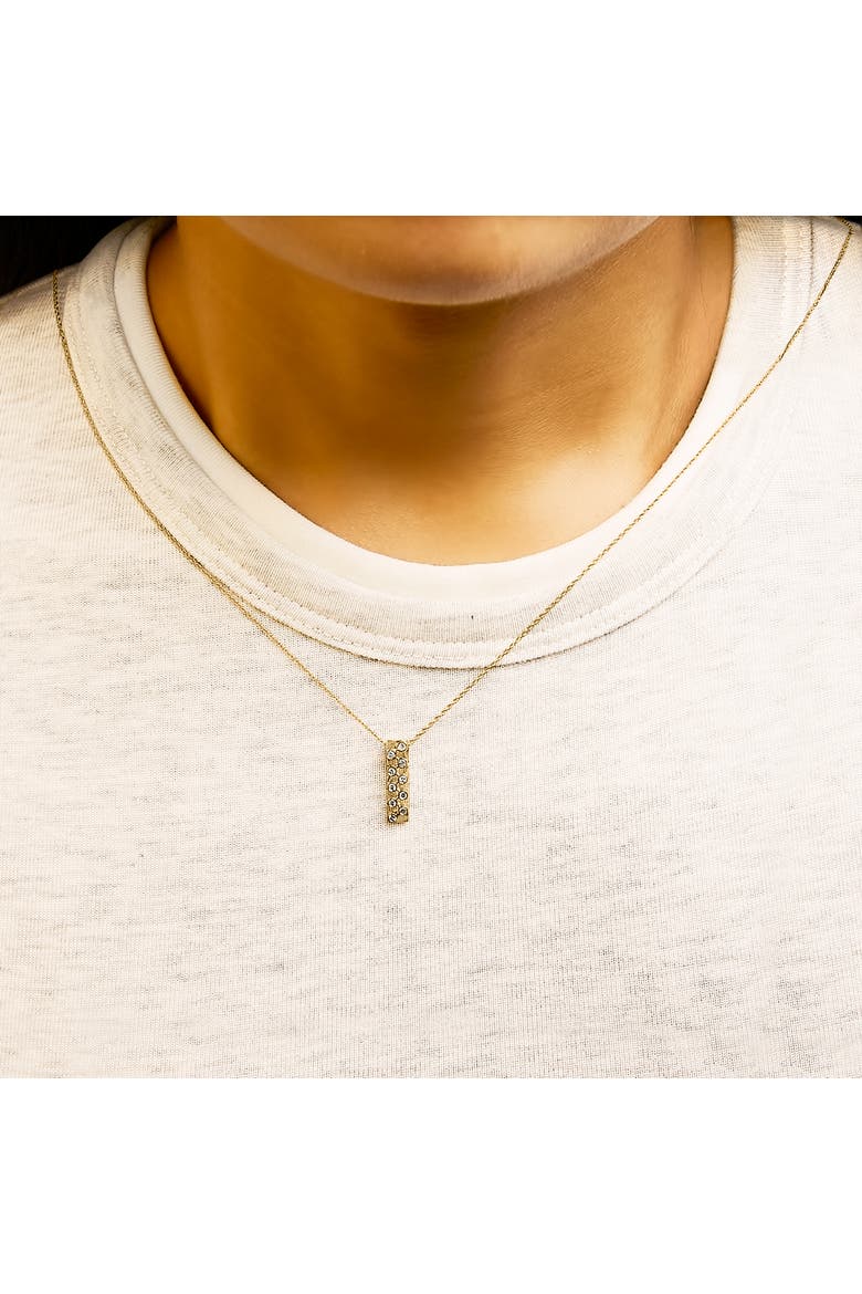 14K Yellow Gold Bezel Set 1/7 Cttw Diamond Vertical Bar Pendant Necklace, Alternate, color, Yellow Gold