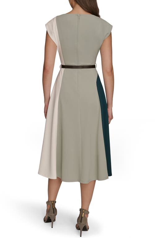 Donna Karan Colorblock Sleeveless Midi Dress In Black