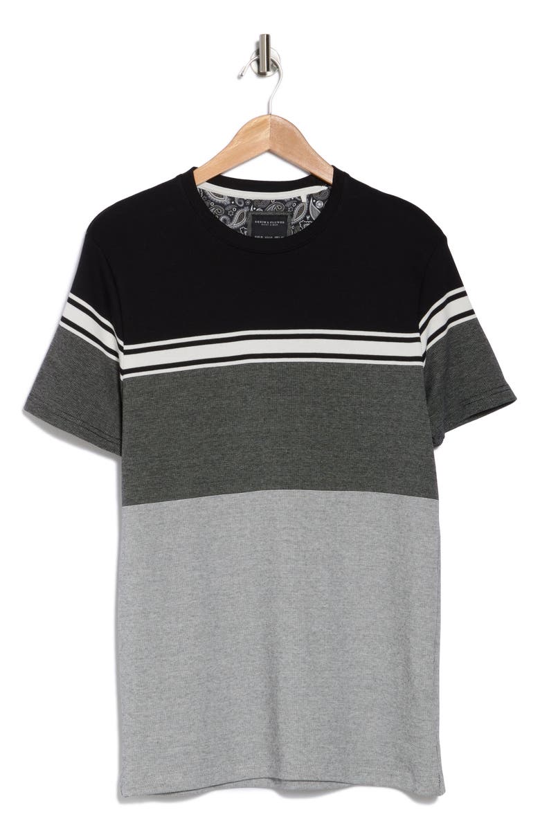 DENIM AND FLOWER Stripe Colorblock T-Shirt, Alternate, color, Black Grey