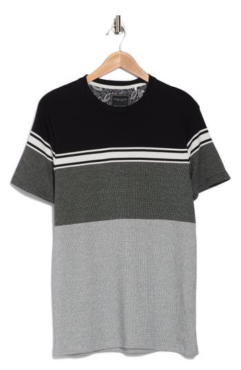 Denim And Flower Stripe Colorblock T-shirt In Black Grey