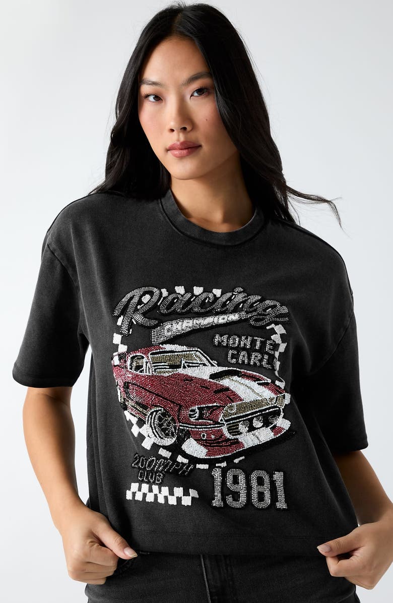 GUESS Beaded Race Car T-Shirt, Alternate, color, Black Open