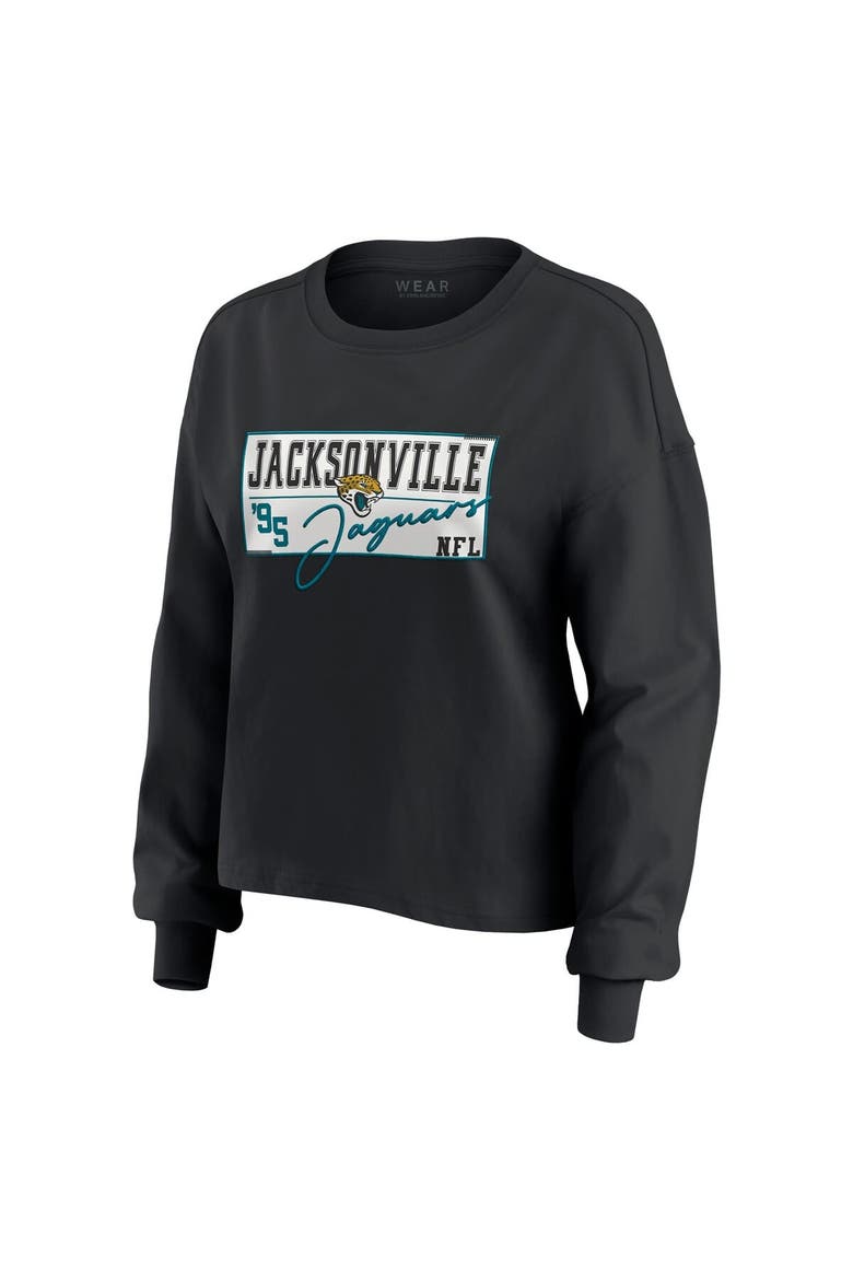 Women's WEAR by Erin Andrews Black Jacksonville Jaguars Heavy Rugby Jersey Long Sleeve T-Shirt & Shorts Lounge Set, Alternate, color, Black