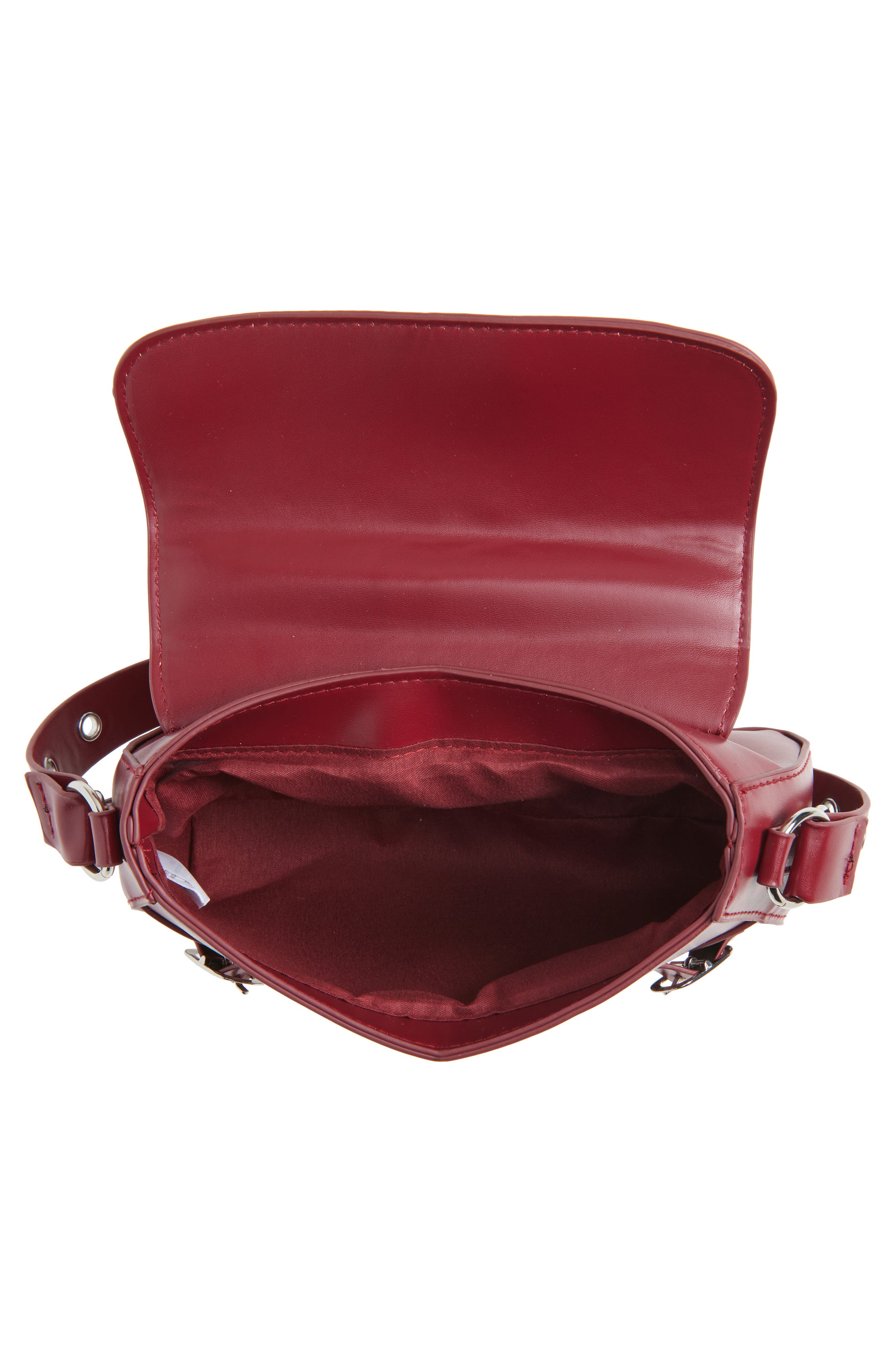 Buckle Rivet Faux Leather Shoulder Bag, Alternate, color, BURGUNDY