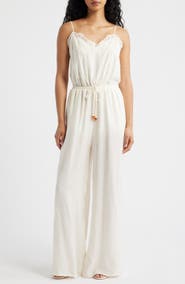 KITTENISH Wide Leg Lace & Satin Jumpsuit