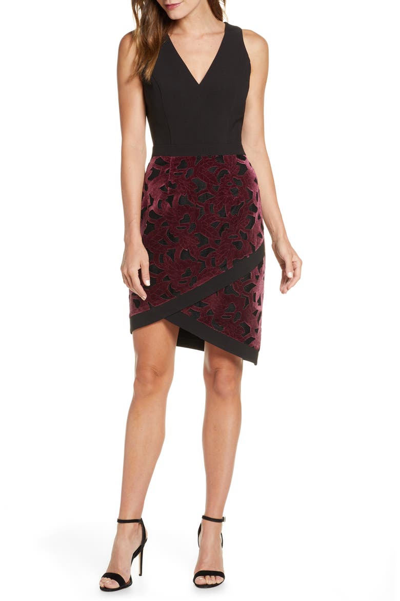 Skyla Mixed Media Dress, Main, color, PLUM-BLACK