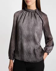 Santorelli Dakota Mock Neck Printed Blouse