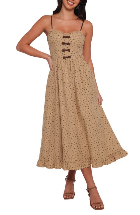 Robbins Bow Floral Print Sleeveless Maxi Dress