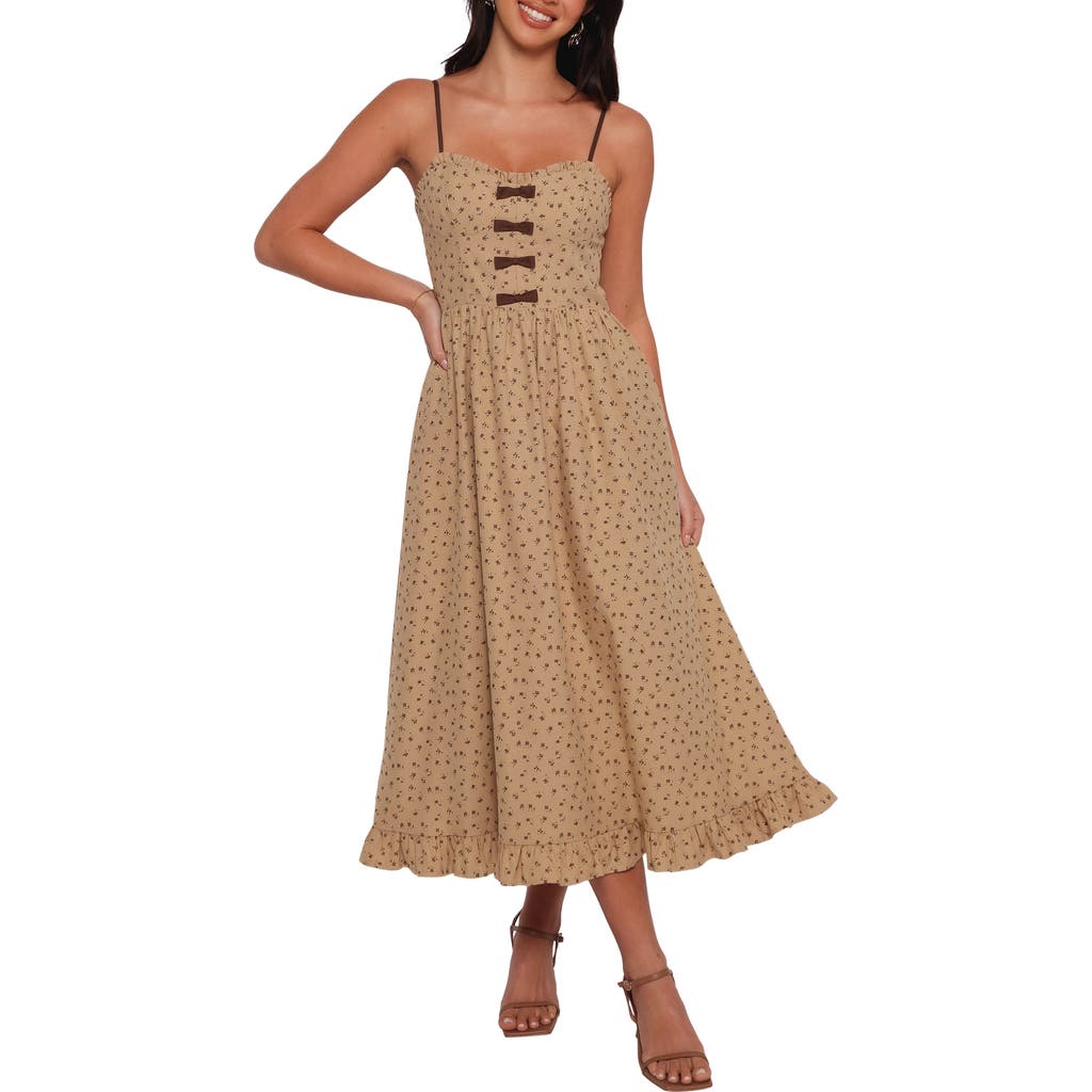 Petal And Pup Petal & Pup Robbins Bow Floral Print Sleeveless Maxi Dress In Brown