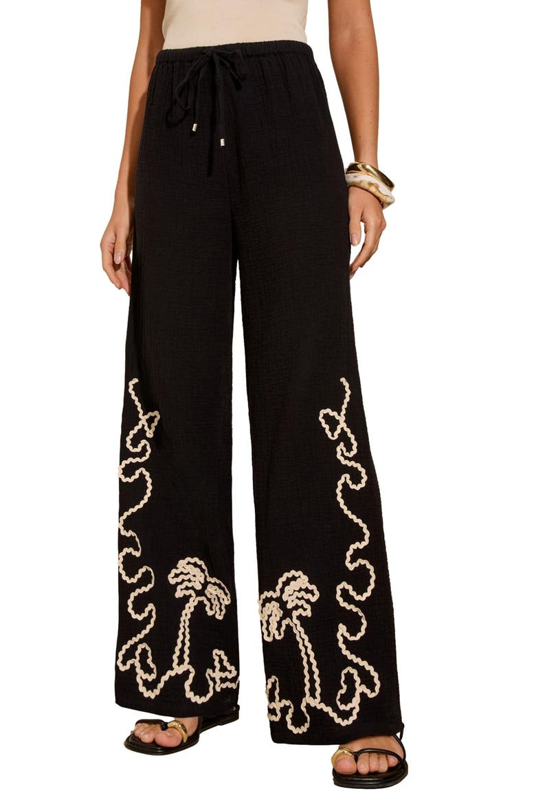 Palm Cornelli Tie Waist Wide Leg Pants, Main, color, BLACK