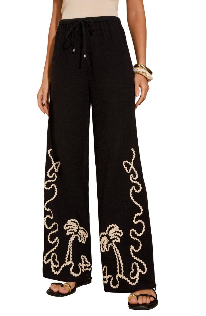 Friends Like These Palm Cornelli Tie Waist Wide Leg Pants, Main, color, Black
