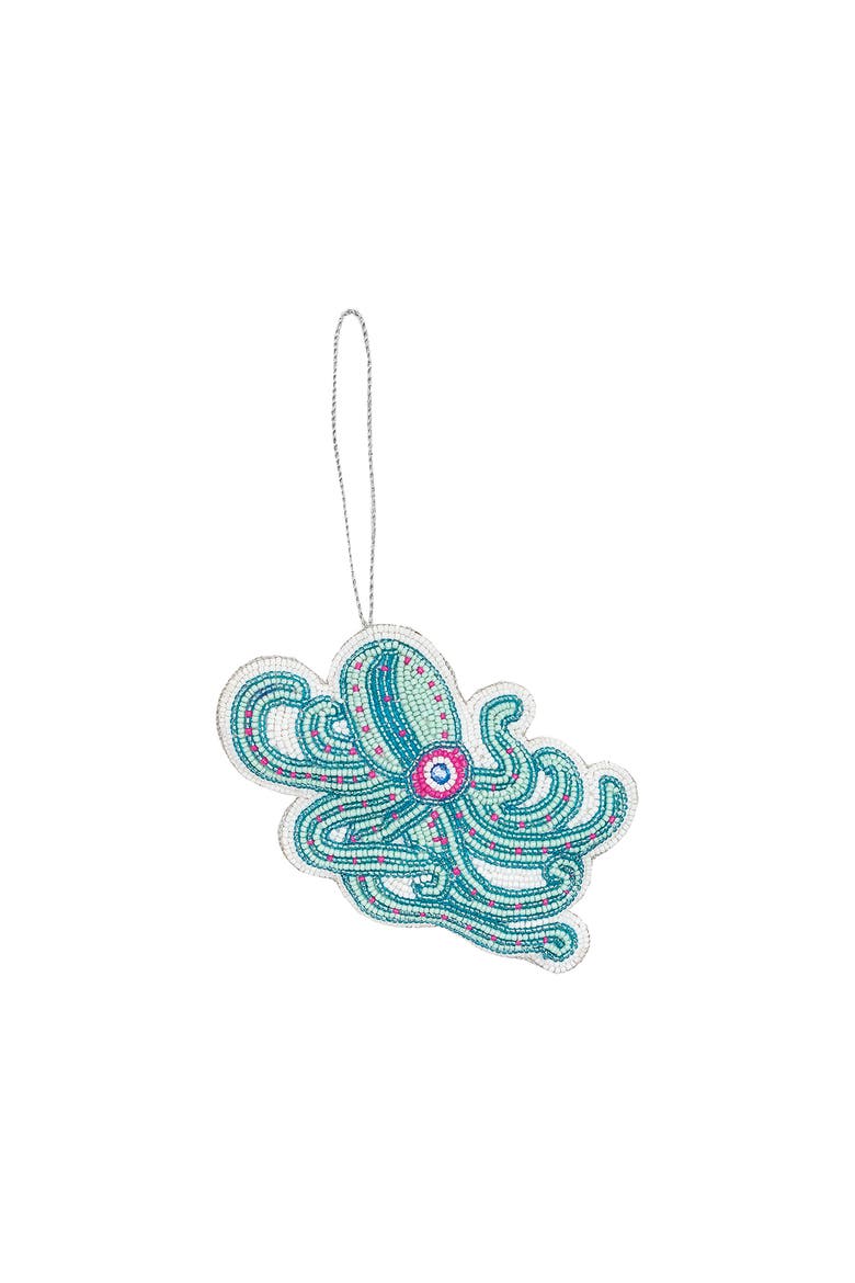 Octopus Beaded Christmas Xmas Decorative Tree Ornament, Main, color, Blue