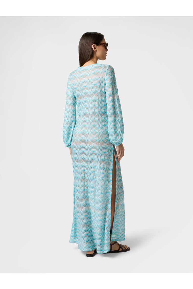 Long-sleeved Cover-up Dress In Shaded Lamé Viscose, Alternate, color, White & Light Blue