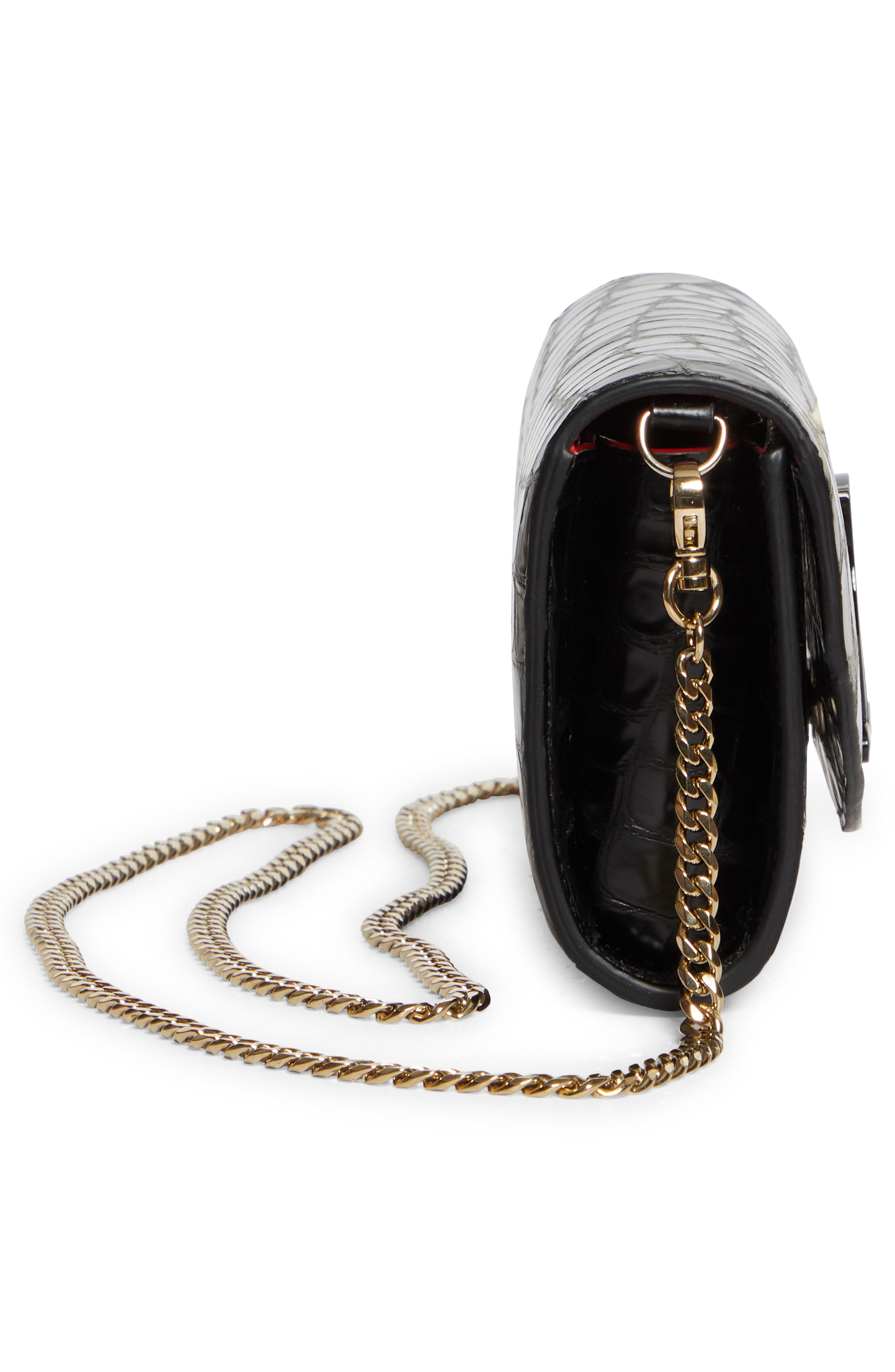 Christian Louboutin Loubi54 Croc Embossed Leather Wallet on a Chain, Alternate, color, 