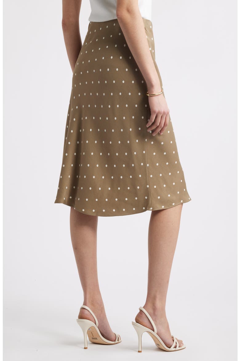 Bias Cut Satin Midi Skirt, Alternate, color, OLIVE- IVORY TOFU ARMEN DOT