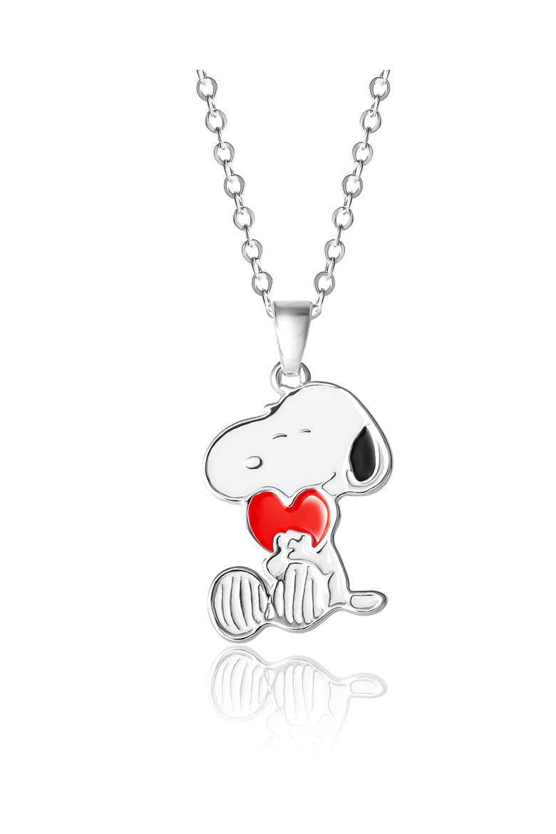 Snoopy Silver Plated Holding Heart Pendant, 16+2" Chain, Main, color, Silver