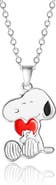 PEANUTS Snoopy Silver Plated Holding Heart Pendant, 16+2" Chain