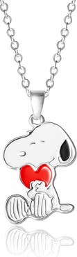 PEANUTS Snoopy Silver Plated Holding Heart Pendant, 16+2" Chain