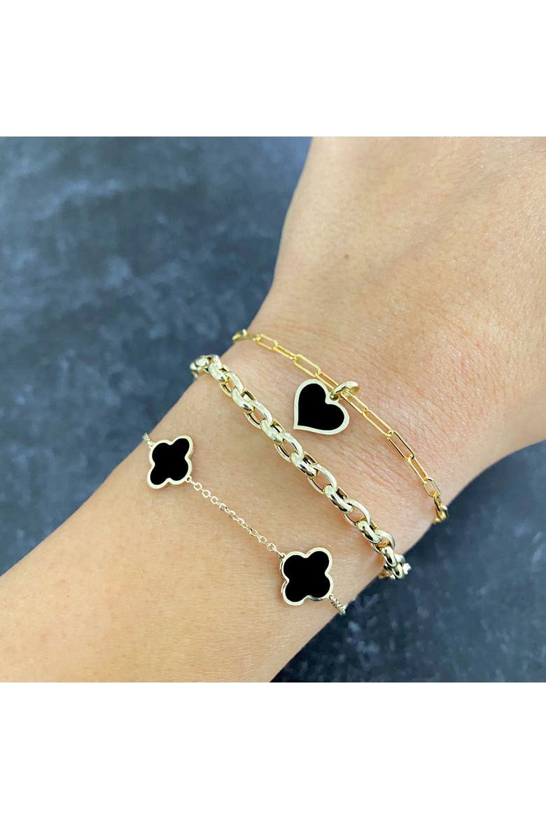 Small Onyx Clover Bracelet, Alternate, color, Yellow Gold