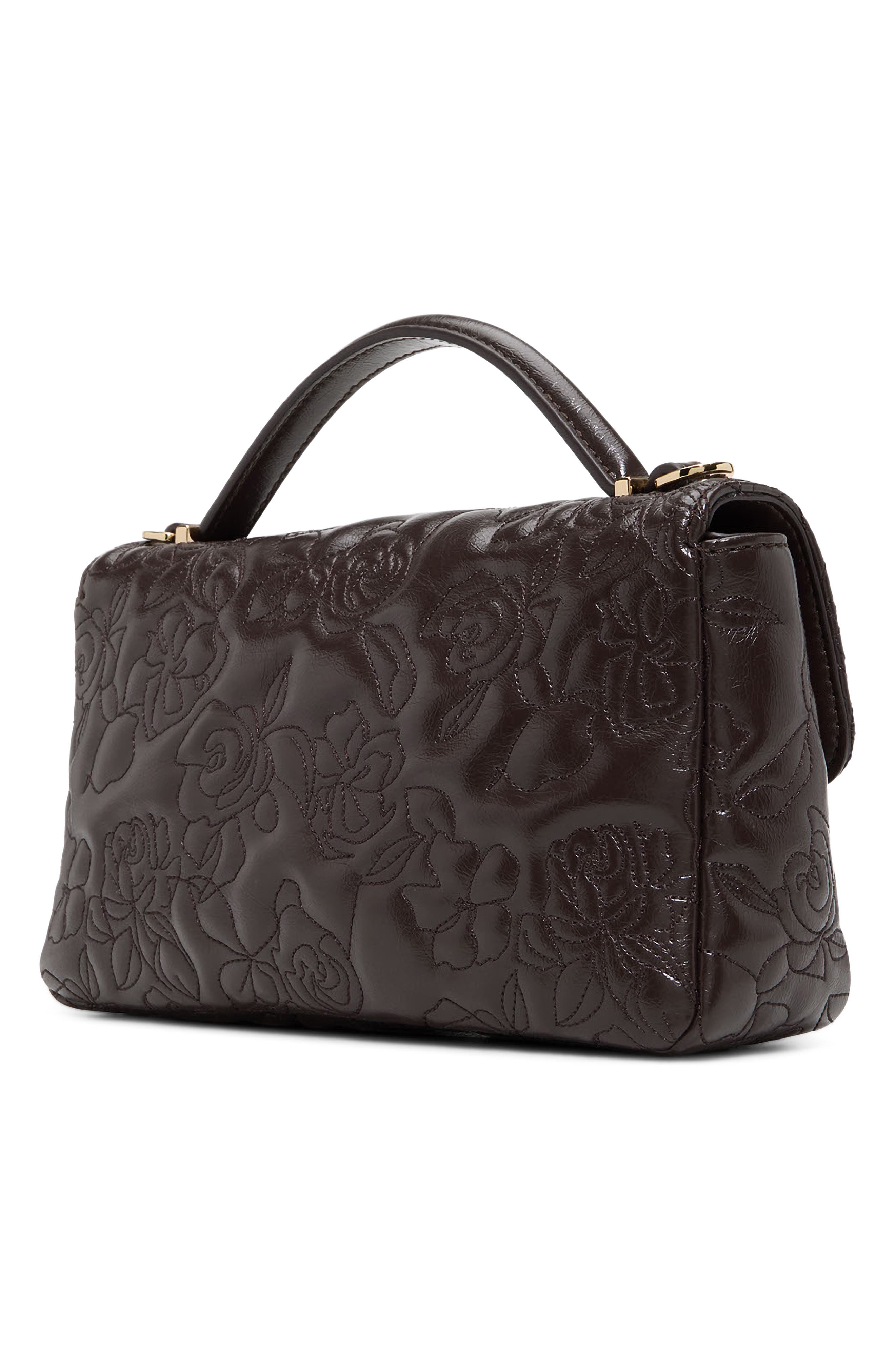 Lia Faux Leather Rose Quilted Crossbody Bag, Alternate, color, DARK BROWN