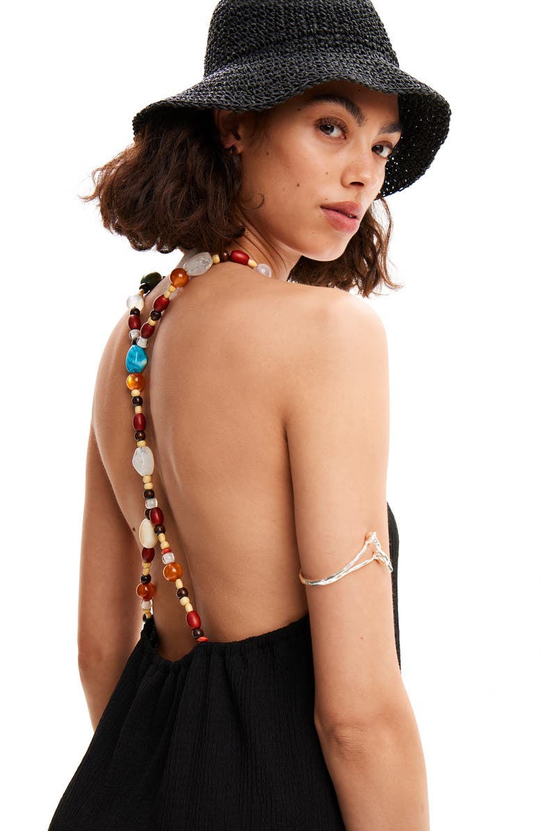 Desigual Beaded Strappy Midi Dress, Alternate, color, Black