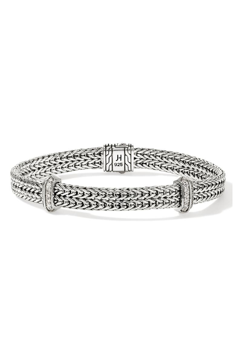 Icon Link Diamond Station Bracelet, Main, color, SILVER