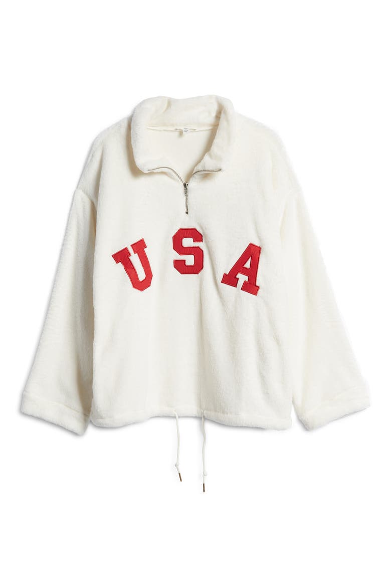 USA Oversize Quarter-Zip Fleece Sweatshirt, Main, color, WHITE- RED AMERICANA