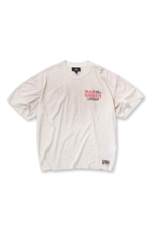 Represent White Crewneck T-shirt With Logo On Front And Rear In Cotton Blend Man In Metallic