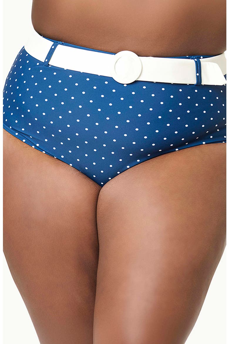 Plus Size High Waisted Belted Redondo Swim Bottoms, Main, color, Navy & White Pin Dot