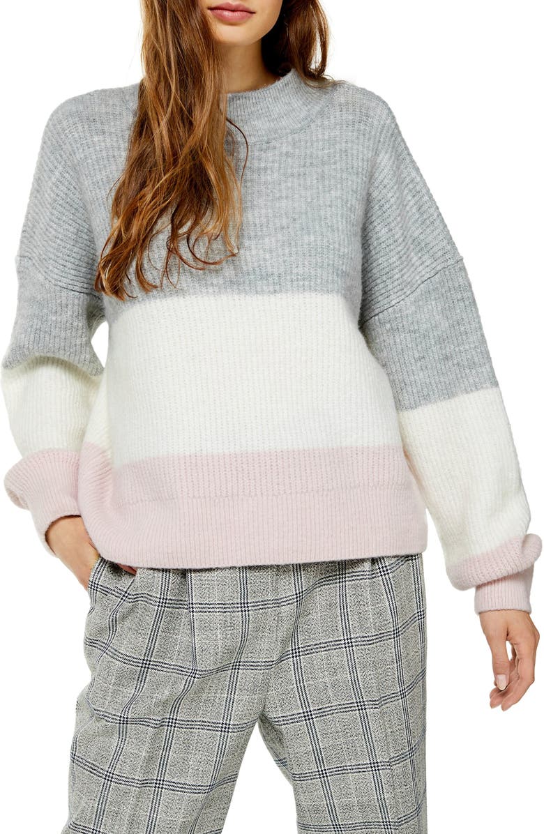 Topshop Stripe Colorblock Sweater, Main, color, 