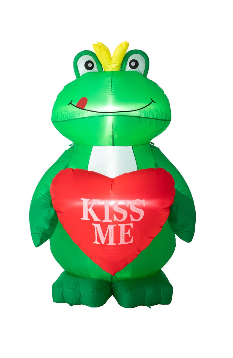Glitzhome 6FT Lighted Valentine's Day Inflatable Frog with Heart Decor, Main, color, Green
